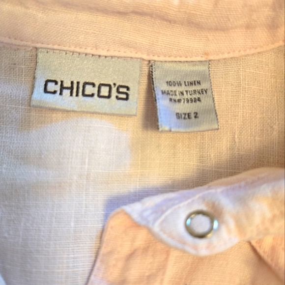 CHICO'S LIGHT PINK 100% LINEN BUTTON-DOWN LONG-SLEEVED W/SNAP BUTTONS. SIZE 2. - Picture 7 of 8